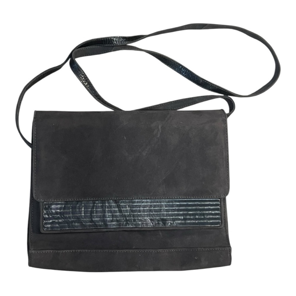 Stuart Weitzman Suede Leather Crossbody Purse Handbag Grey Y2K